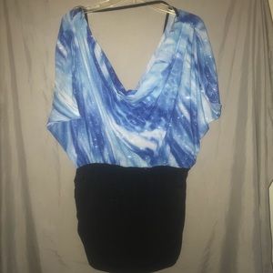Blue White Black low cut sexy sparkle top